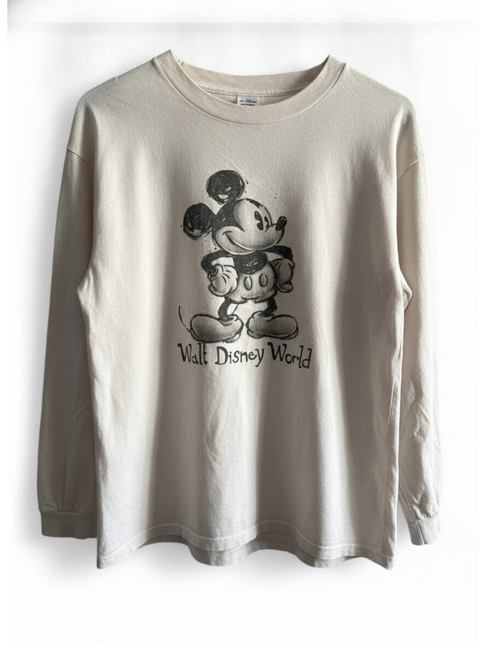 Disney Walt Disney World Men's Cream Long Sleeve T-Shirt with Vintage Mickey and